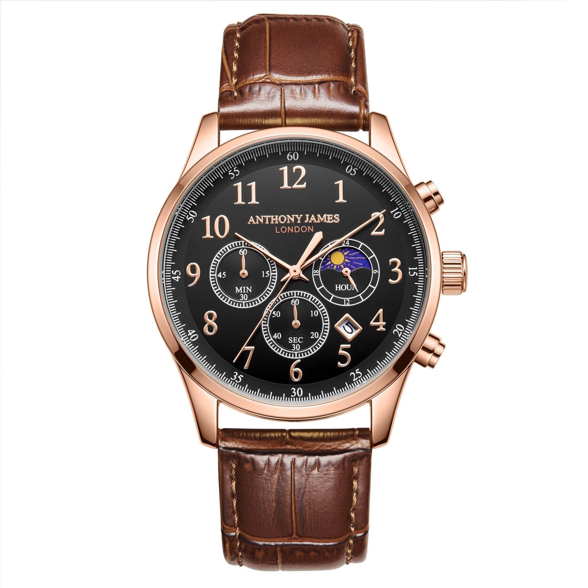 Anthony James Anthony James Men's Hand Assembled Moonphase Chronograph Rose Black Watch