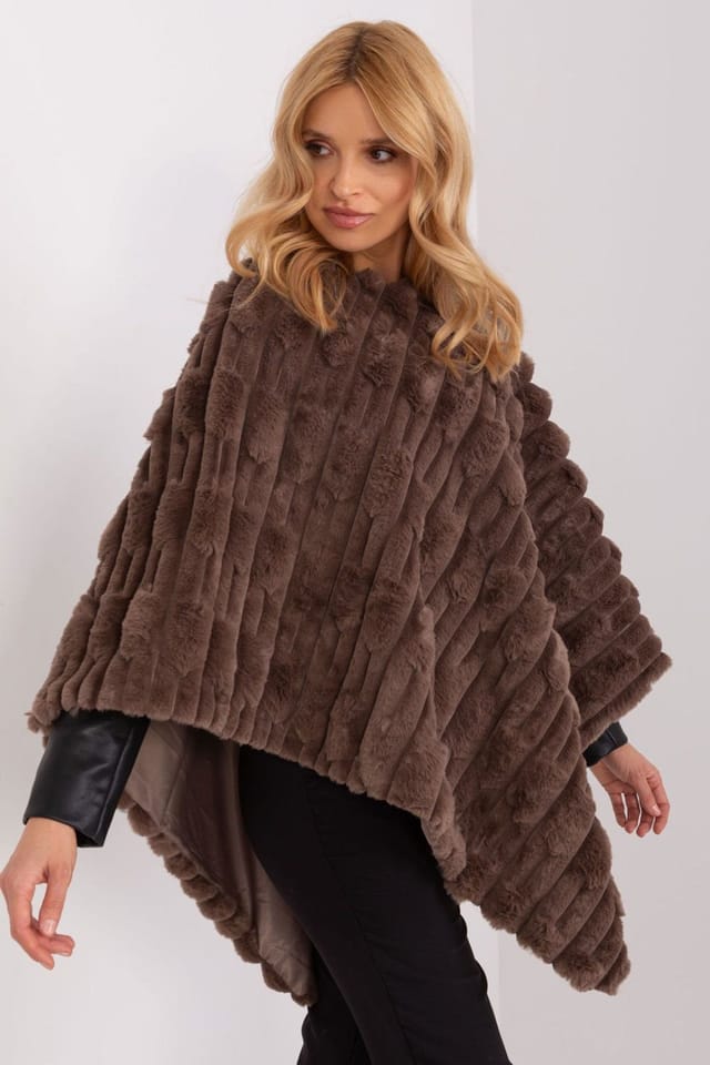 Love Lace Love Lace Women's Textured Polyester Casual Poncho with Lining in Brown - 2