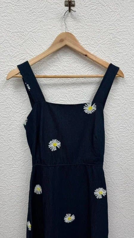 Never Fully Dressed Never Fully Dressed Dress Size 6 Denim Embroidered Daisy  Summer Tie Back Long