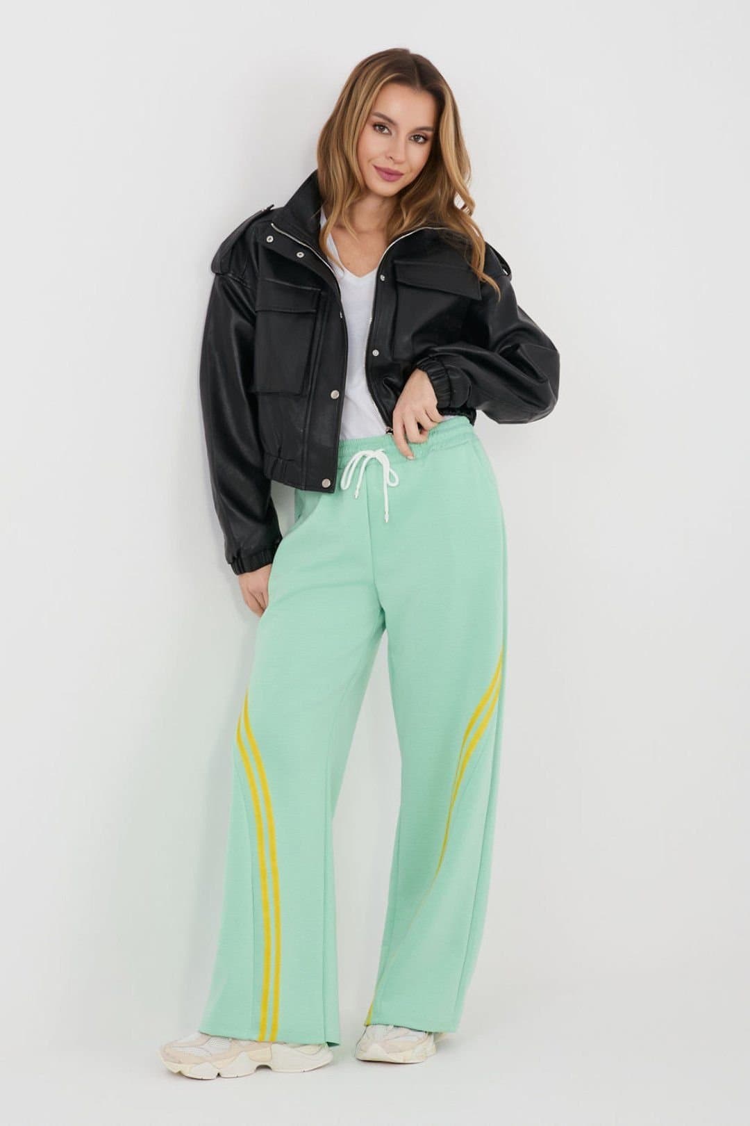 Love Lace Love Lace Women's Track Stripe Sweatpants Trousers in Green