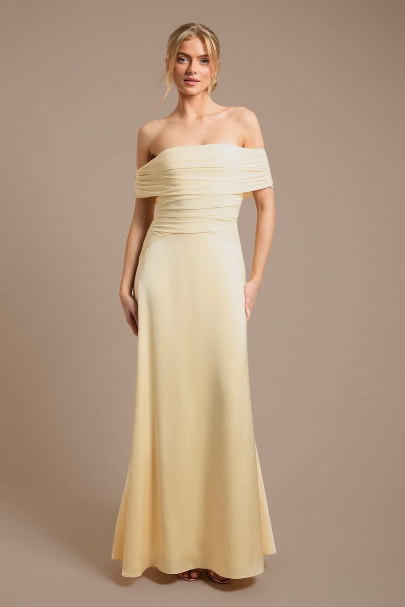 Oasis Oasis Women's Mesh & Satin Bardot Bridesmaid Dress in Butter - 1