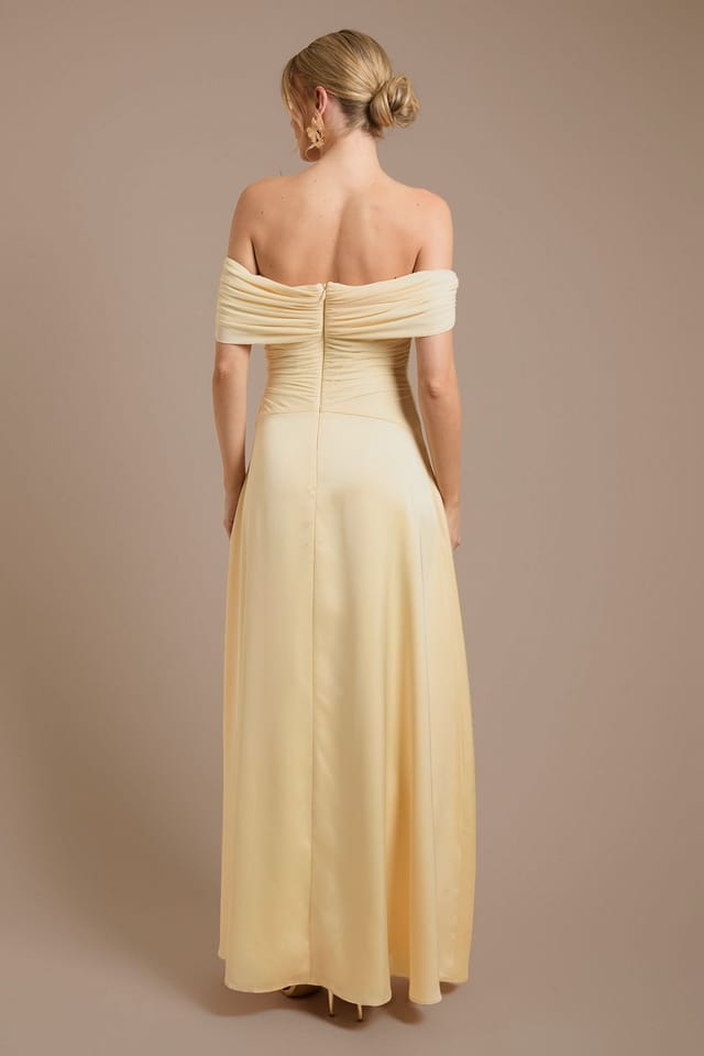 Oasis Oasis Women's Mesh & Satin Bardot Bridesmaid Dress in Butter - 3