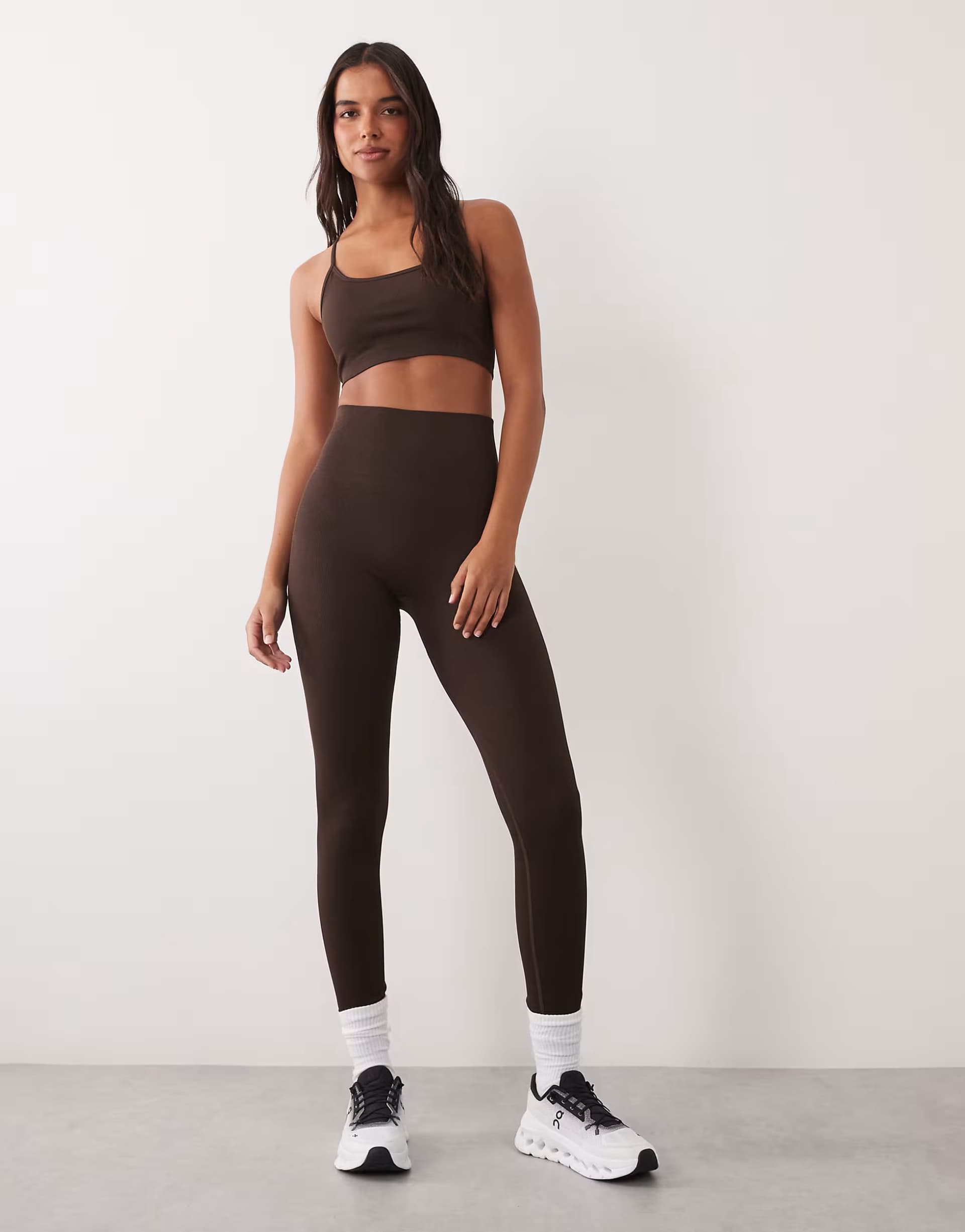 ASOS 4505 seamless baby rib high waist gym leggings in chocolate