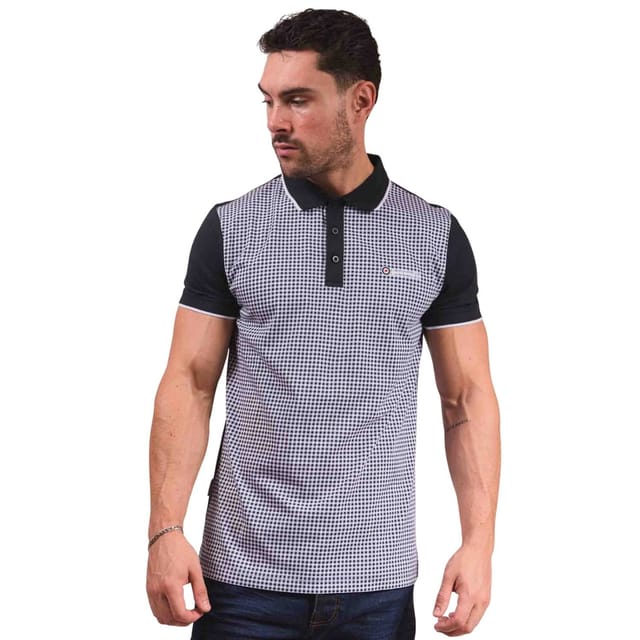 Lambretta Lambretta Men's Gingham Polo Shirt in Navy - 3