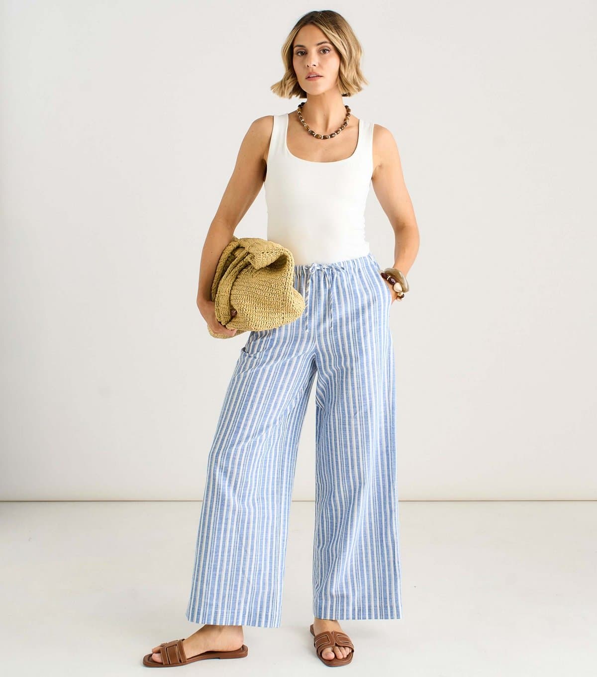 Gini London Gini London Light Blue Striped Cotton Trousers