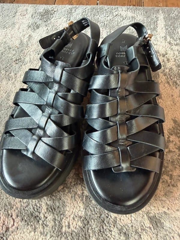 Next Next black leather forever comfort chunky sole sandals. Size 5. Worn once