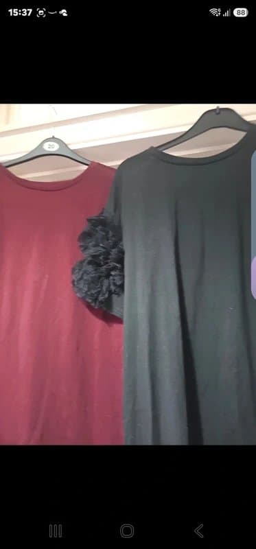 New Look New look size 20 22 black burgundy ruffle tulle large sleeves jersey tee t-shirt top blouse shirt