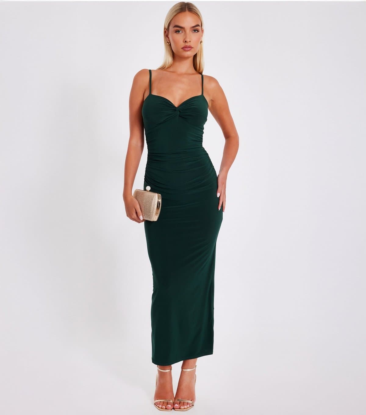 Quiz Women's Green Knotted Front Strappy Midaxi Dress Quiz New Look