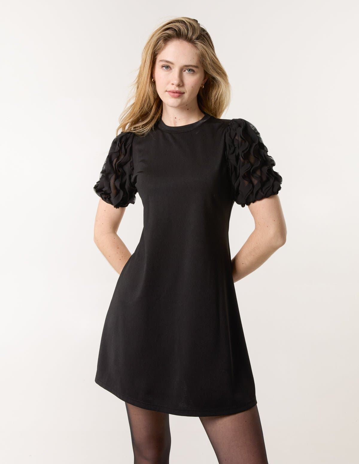 Blue Vanilla Textured Sleeve Mini Dress