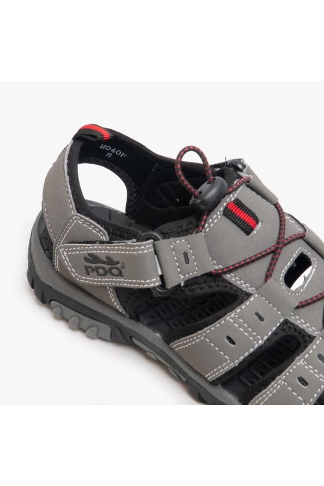 PDQ PDQ Men's Toggle & Touch Fastening Synthetic Nubuck Trail Sandals in Grey - 2