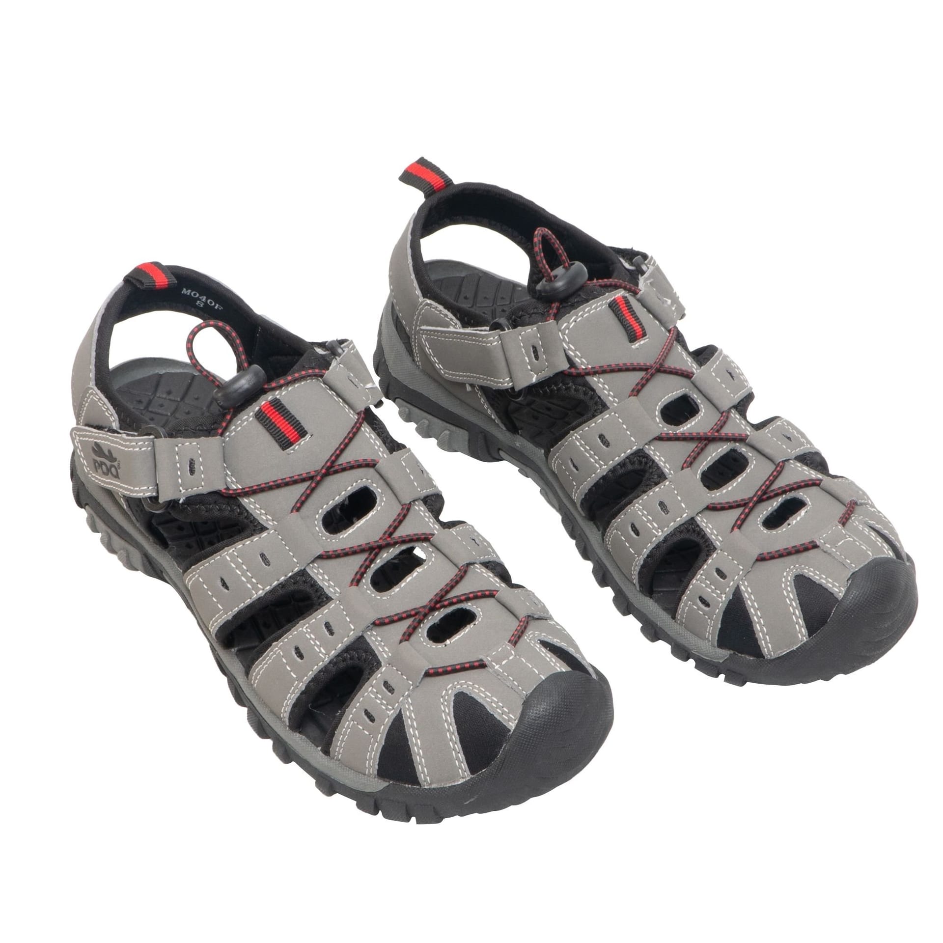 PDQ PDQ Men's Toggle & Touch Fastening Synthetic Nubuck Trail Sandals in Grey - 4