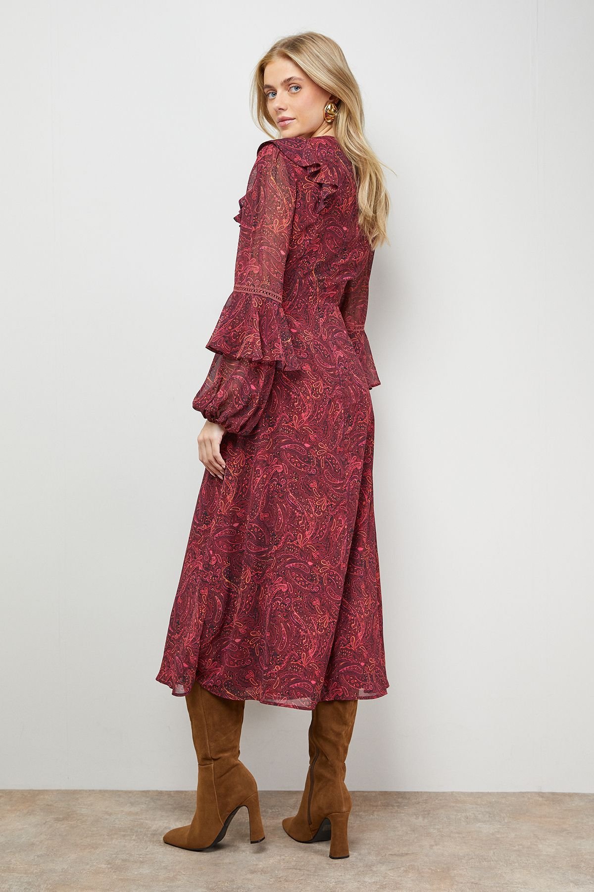 Oasis Oasis Women's Printed Trim Detail Frill Shoulder Midi Tea Dress - 3