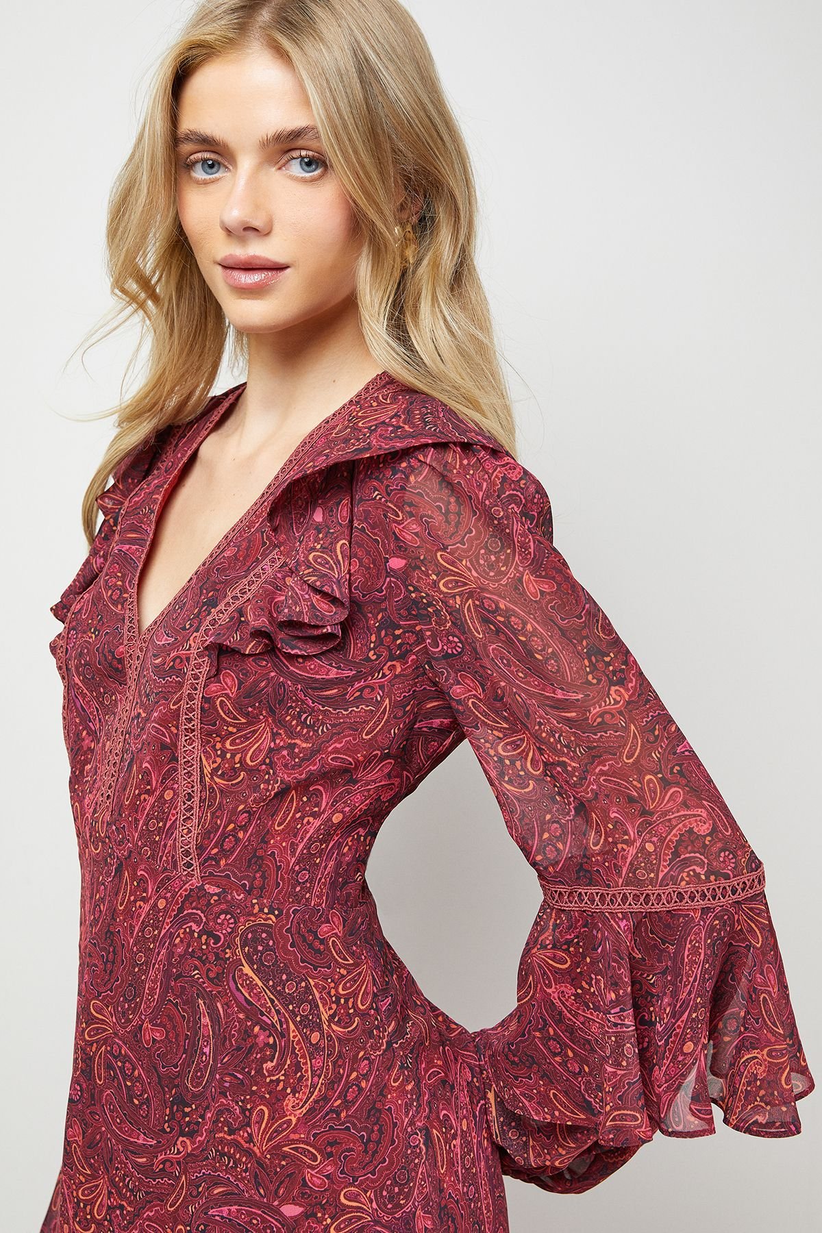 Oasis Oasis Women's Printed Trim Detail Frill Shoulder Midi Tea Dress - 4