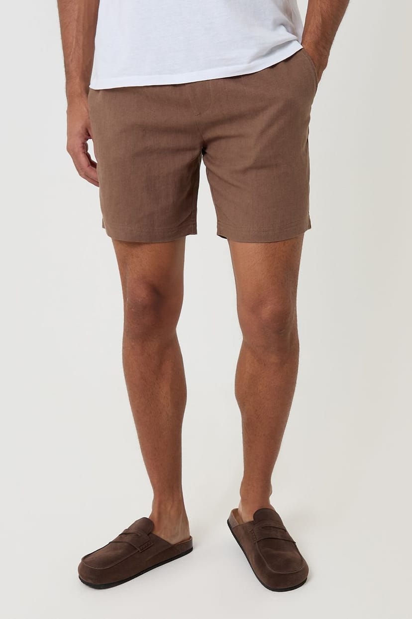 Threadbare Threadbare Men's Shorter Length Linen Blend Shorts in Brown - 1