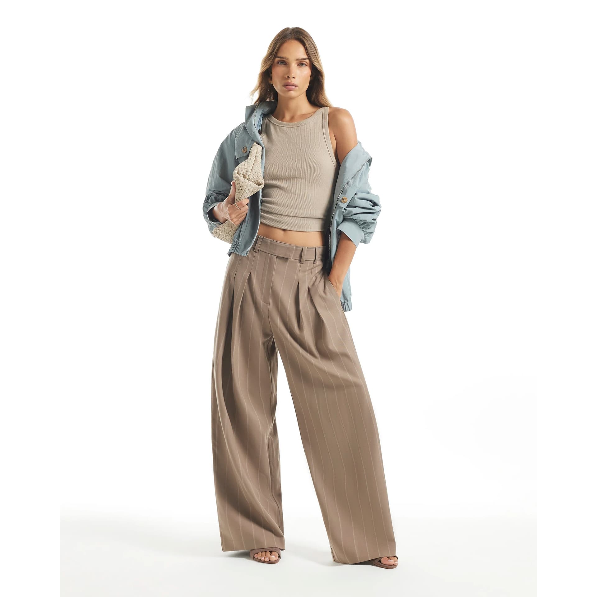 River Island River Island Womens Beige Stripe Wide Leg Trousers
