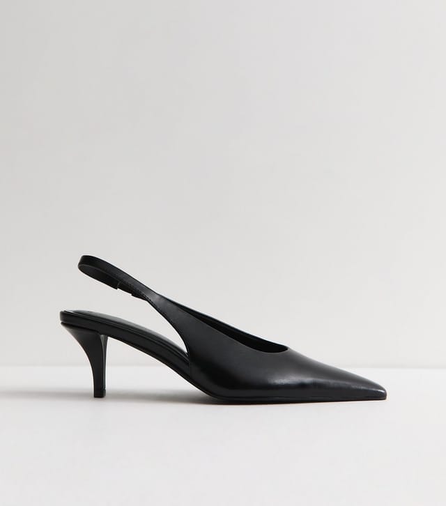 New Look Women's Black Faux Leather Pointed Toe Slingback Pumps Vegan New Look - 2