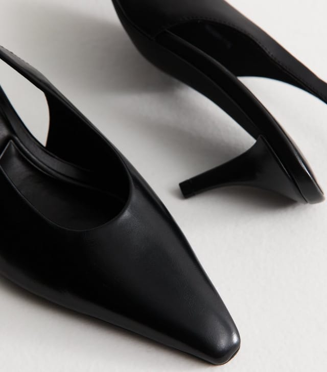 New Look Women's Black Faux Leather Pointed Toe Slingback Pumps Vegan New Look - 3