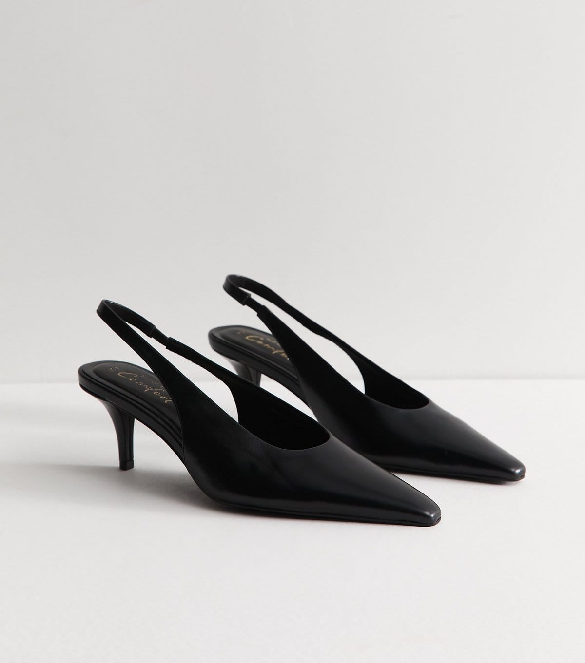 New Look Women's Black Faux Leather Pointed Toe Slingback Pumps Vegan New Look - 4