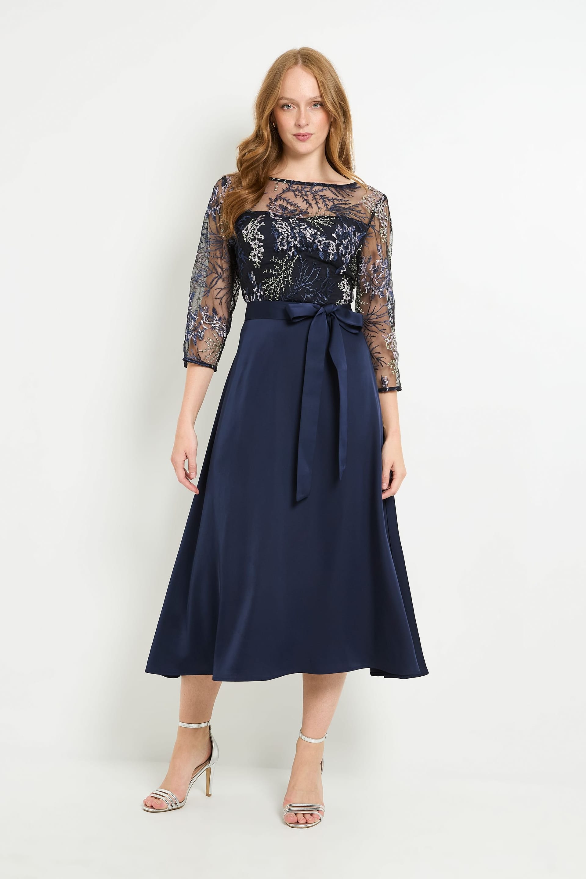 Wallis Wallis Women's Embroidered Mesh Midi Dress in Navy - 4