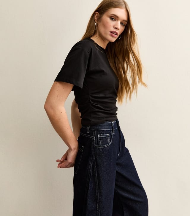 New Look Women's Black Ruched Waist Crew Neck T-Shirt New Look - 2