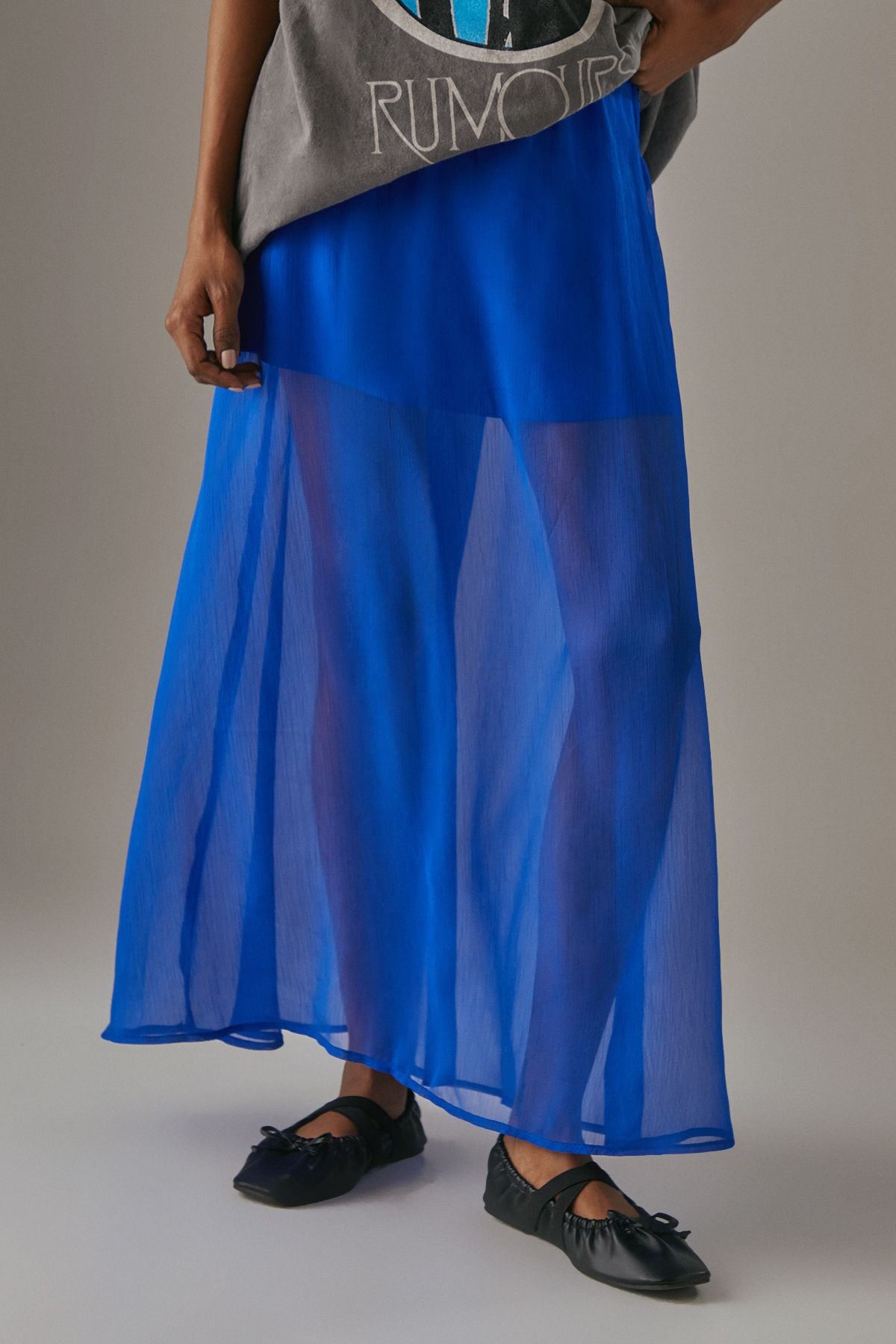 Warehouse Warehouse Women's Chiffon High Waisted Short Lining Maxi Skirt in Electric Blue - 2