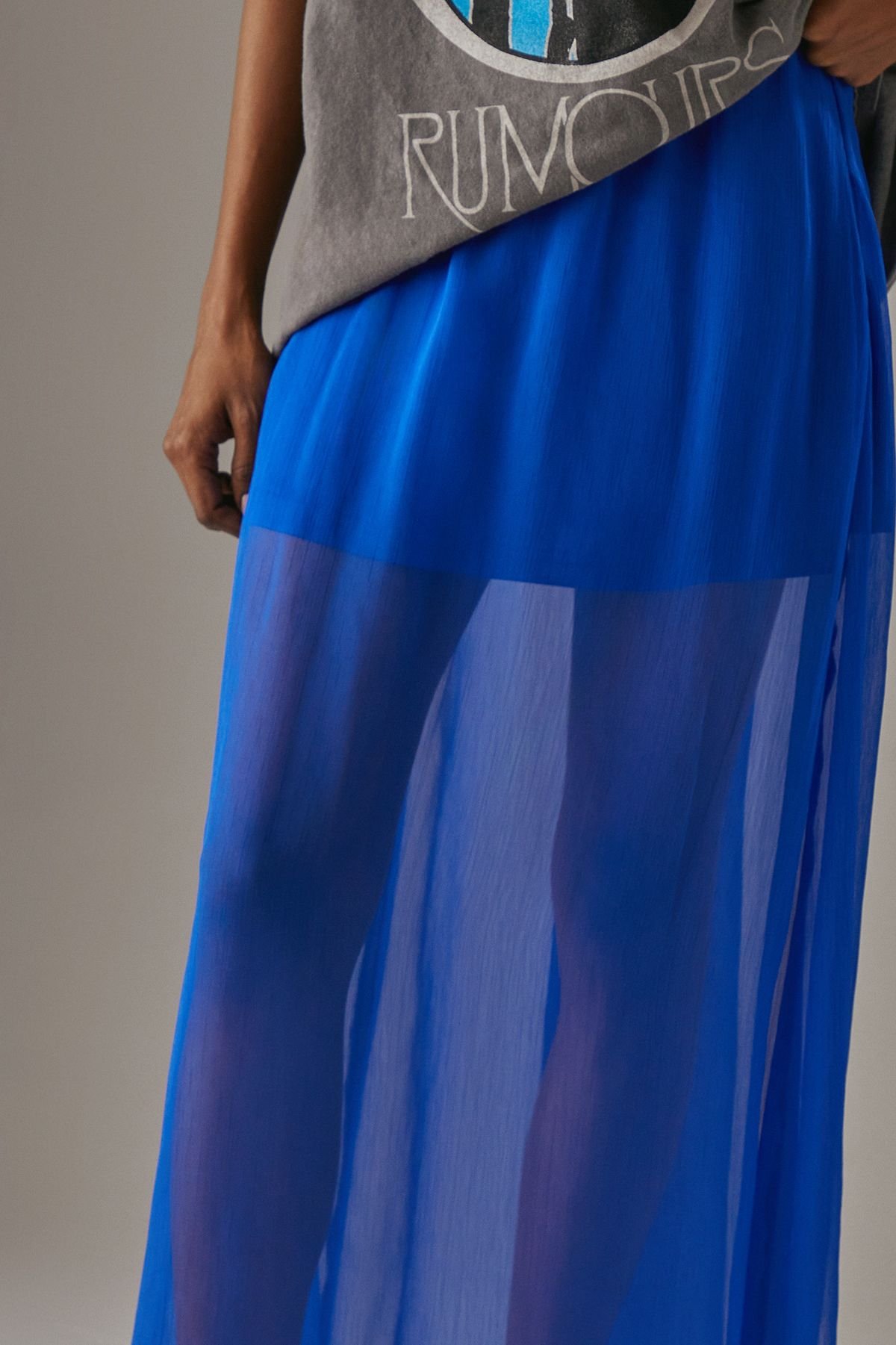 Warehouse Warehouse Women's Chiffon High Waisted Short Lining Maxi Skirt in Electric Blue - 4
