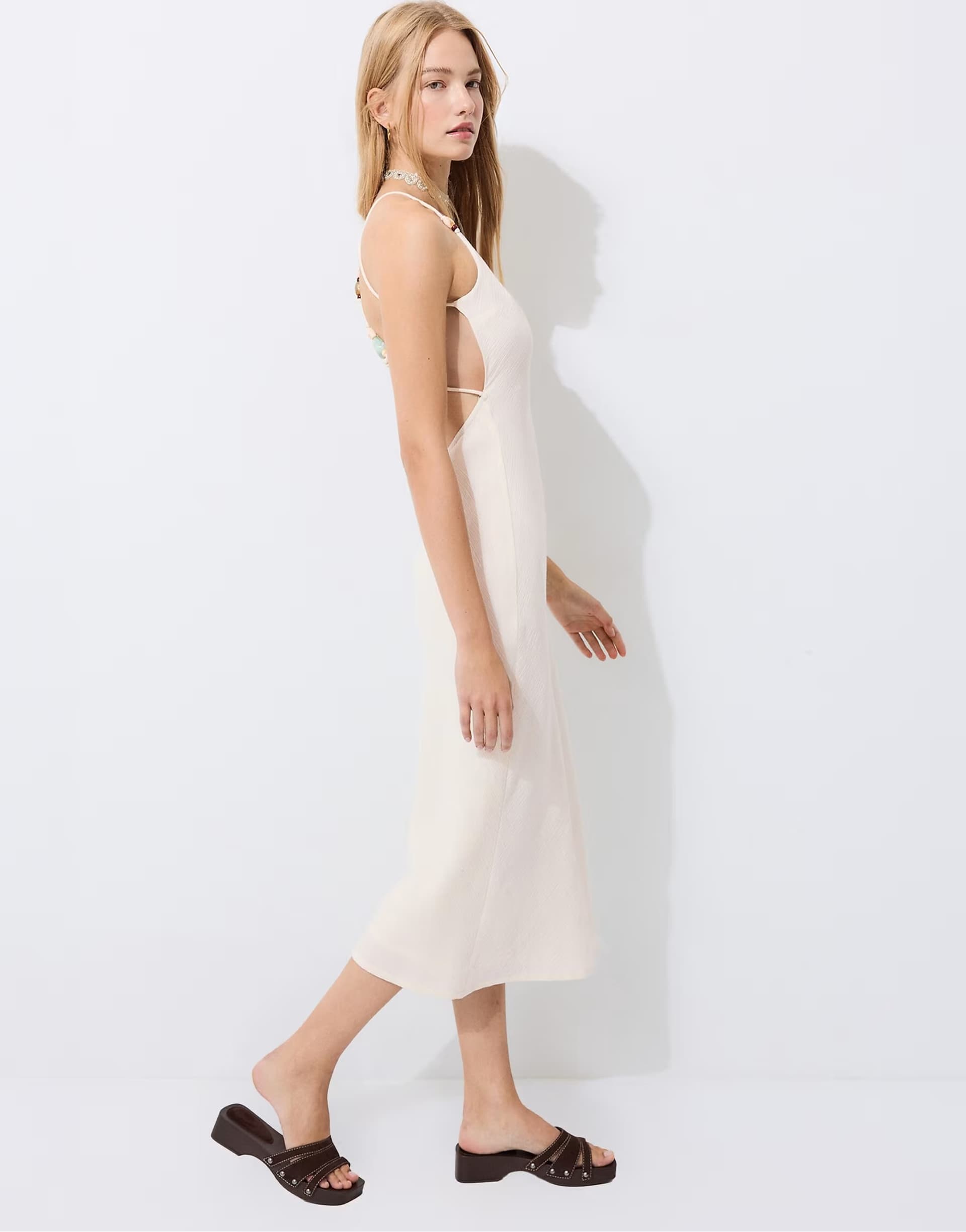 ASOS Stradivarius Embellished back shift dress in stone