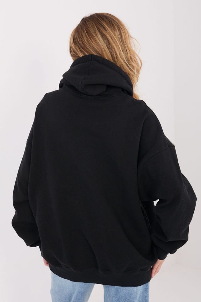 Love Lace Love Lace Women's Cozy Cotton Hooded Sweatshirt with Lettering in Black - 3