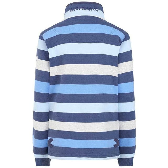 Lazy Jacks Lazy Jacks Women's Striped Button Neck Sweatshirt in Aqua - 2