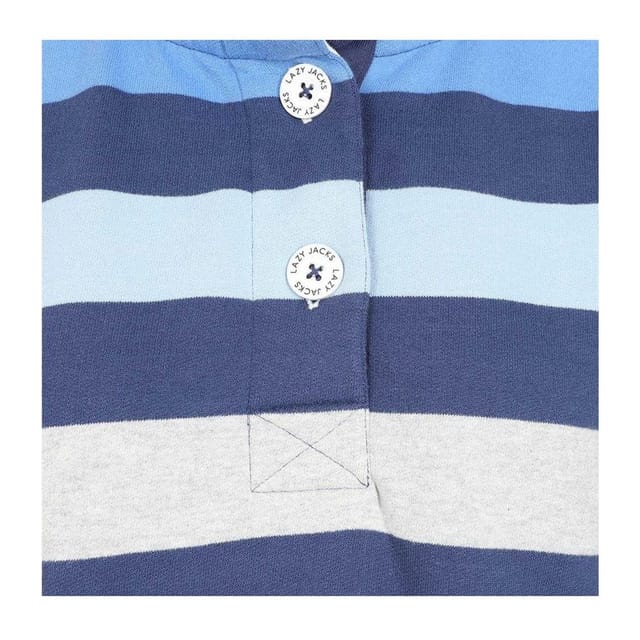 Lazy Jacks Lazy Jacks Women's Striped Button Neck Sweatshirt in Aqua - 3