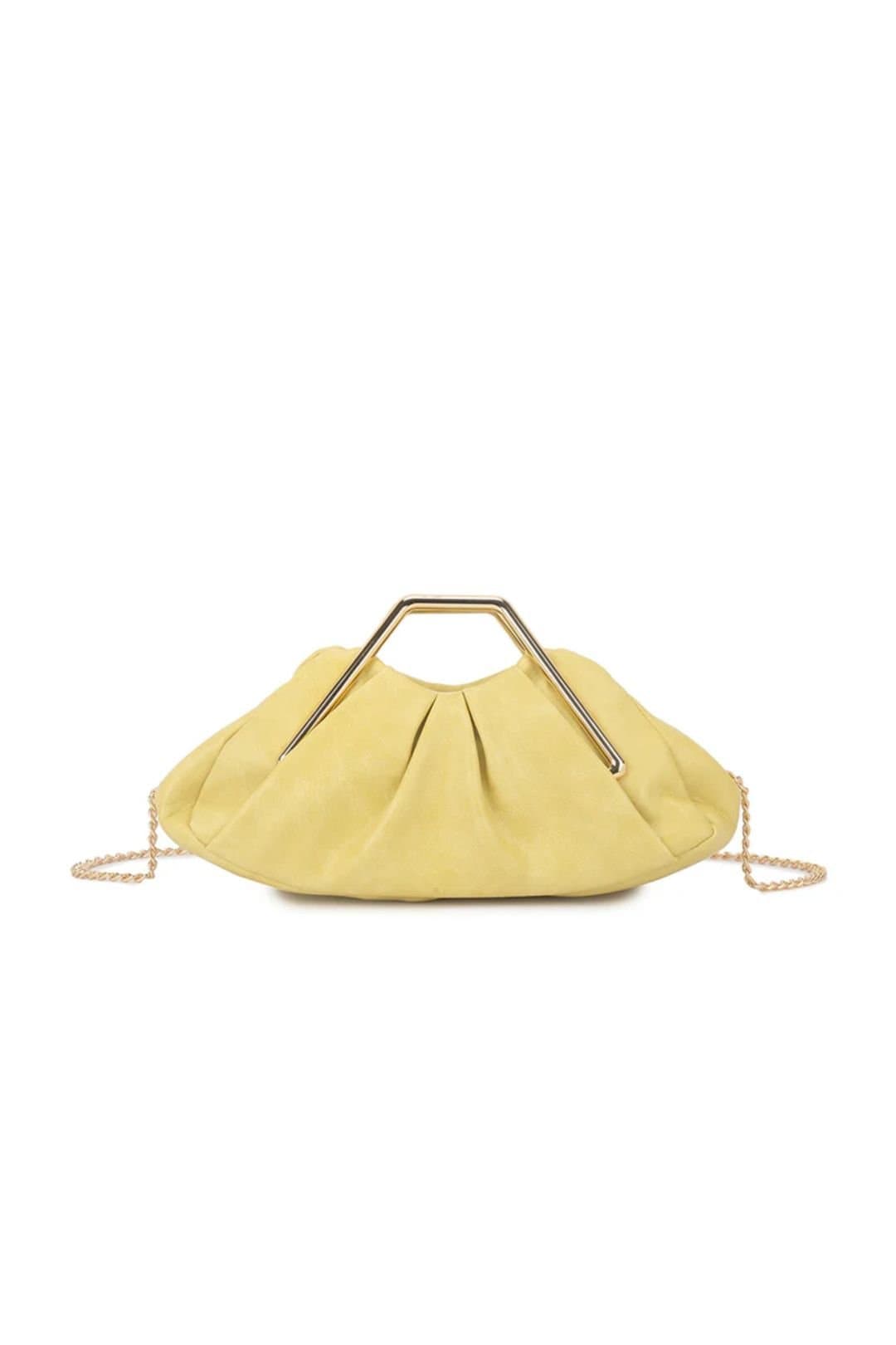 Aftershock London Aftershock London Yellow Ruched Faux Leather Clutch Bag