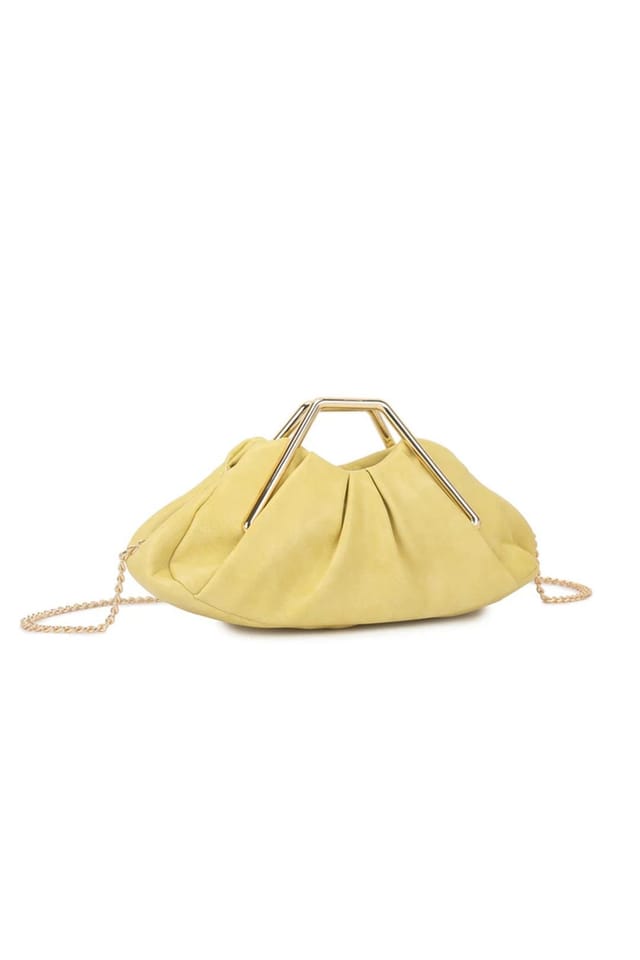 Aftershock London Aftershock London Women's Ruched Clutch Bag with Chain & Geometric Top Handle in Yellow - 2