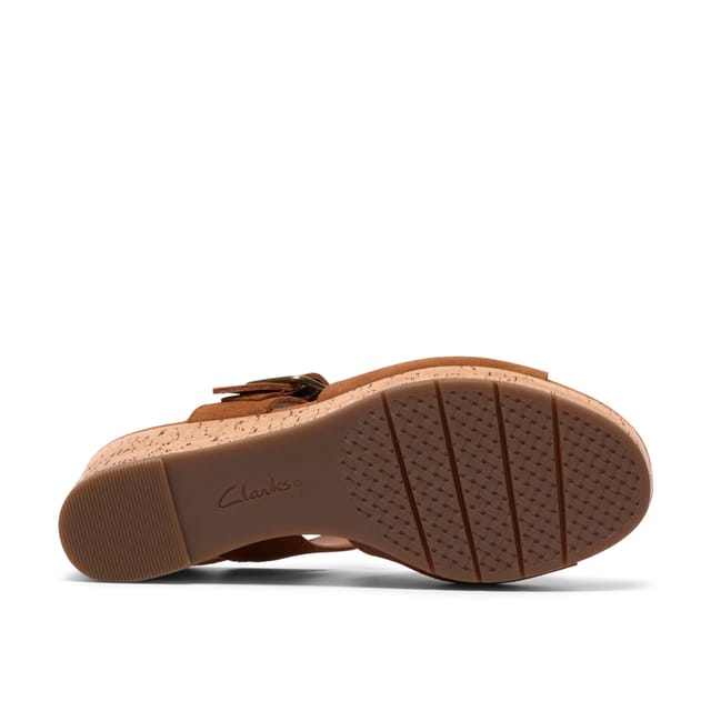 Clarks Clarks Women's Sabina Dream Tan Suede Wedge Sandals in Brown - 3
