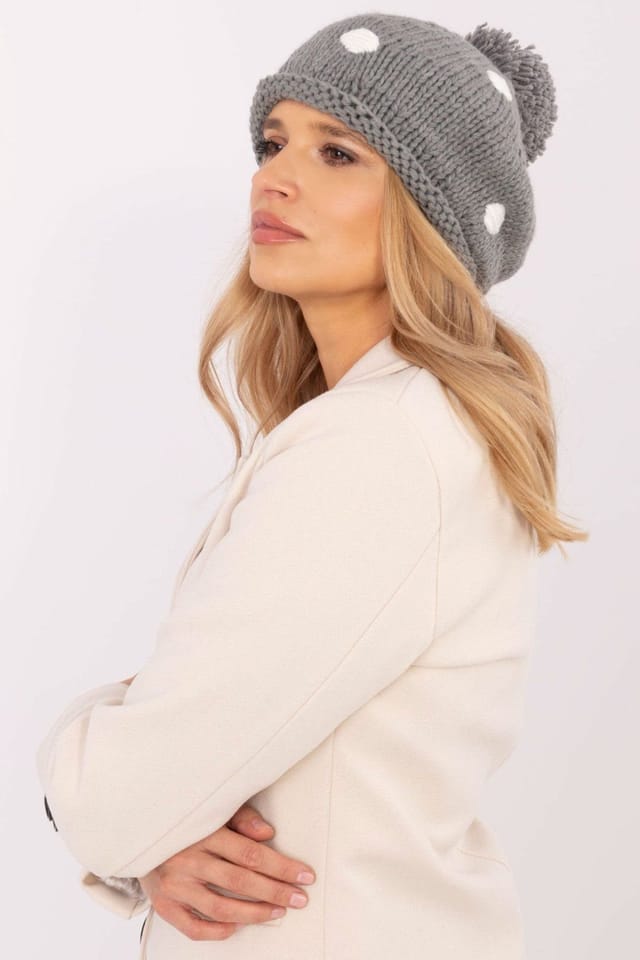 Love Lace Love Lace Women's Charming Soft Touch Winter Beanie Hat with Fluffy Pom Pom & Dots in Grey - 2