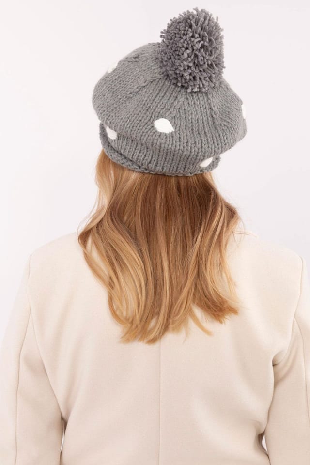 Love Lace Love Lace Women's Charming Soft Touch Winter Beanie Hat with Fluffy Pom Pom & Dots in Grey - 3