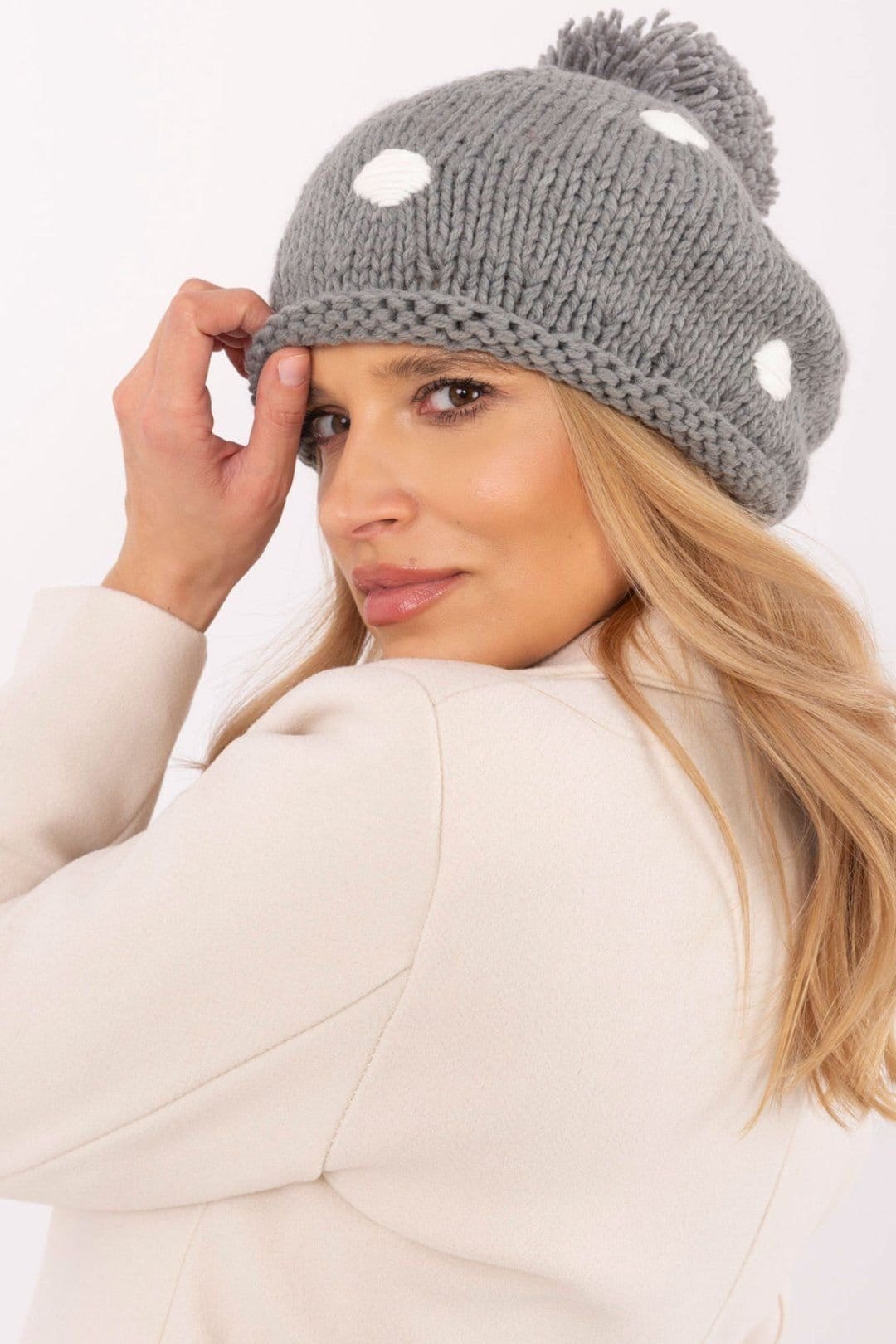 Love Lace Love Lace Women's Charming Soft Touch Winter Beanie Hat with Fluffy Pom Pom & Dots in Grey - 4