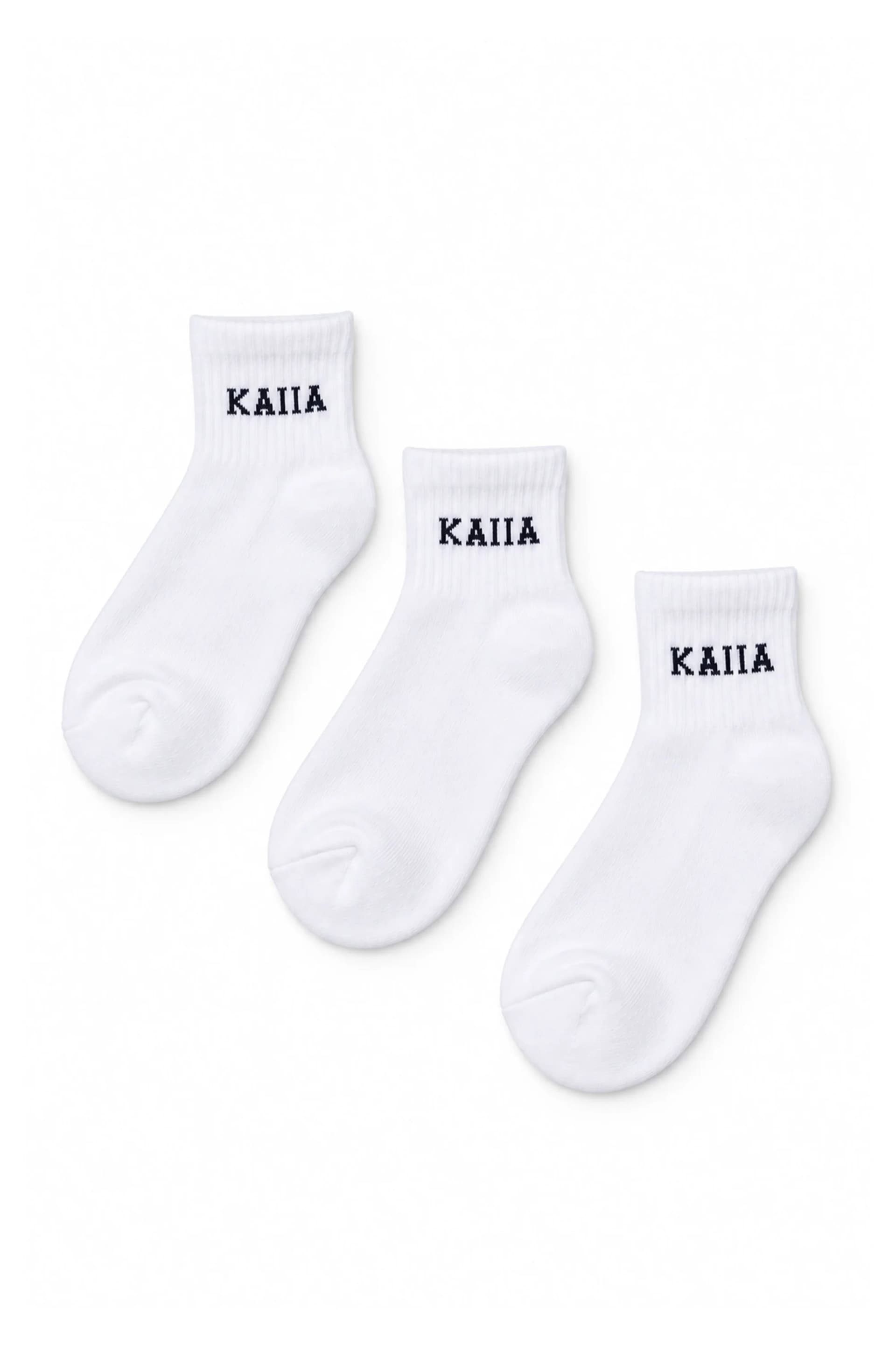 Kaiia Kaiia Pack Of Three Kids Logo Socks White & Black