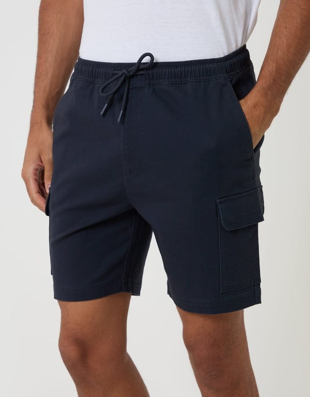 Threadbare threadbare Men's Shorter Length Elasticated Waist Stretch Cargo Shorts in Blue - 2