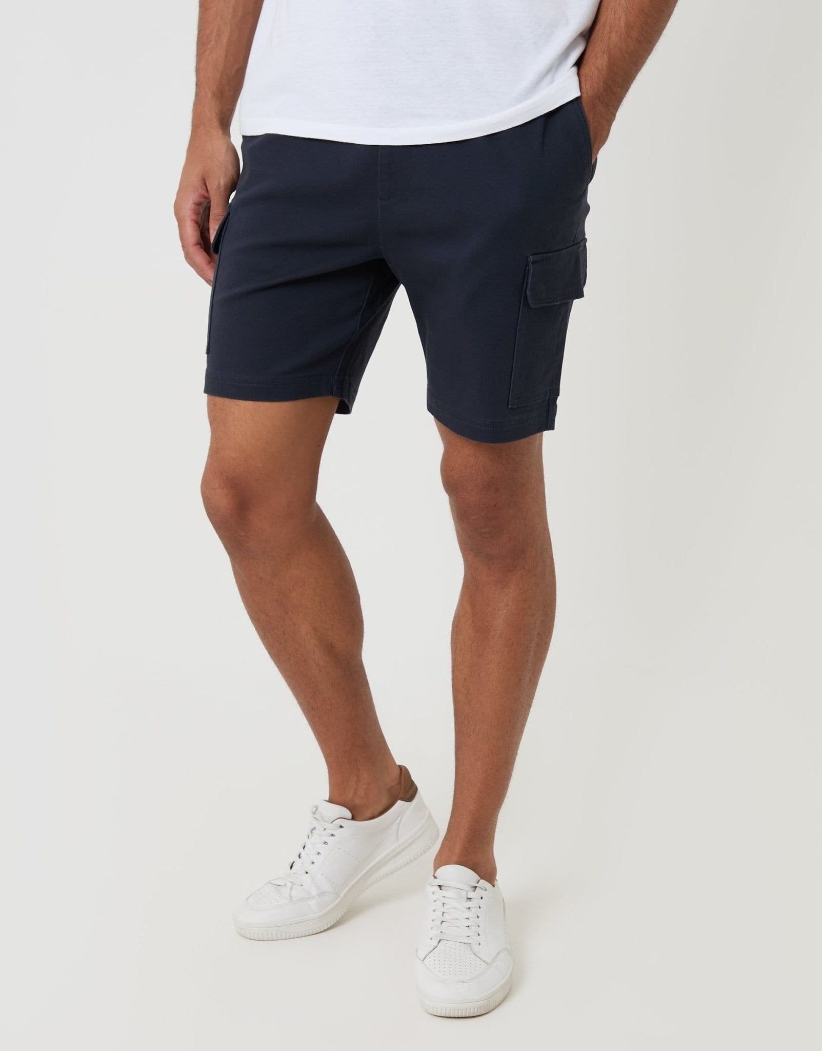 Threadbare threadbare Men's Shorter Length Elasticated Waist Stretch Cargo Shorts in Blue - 4