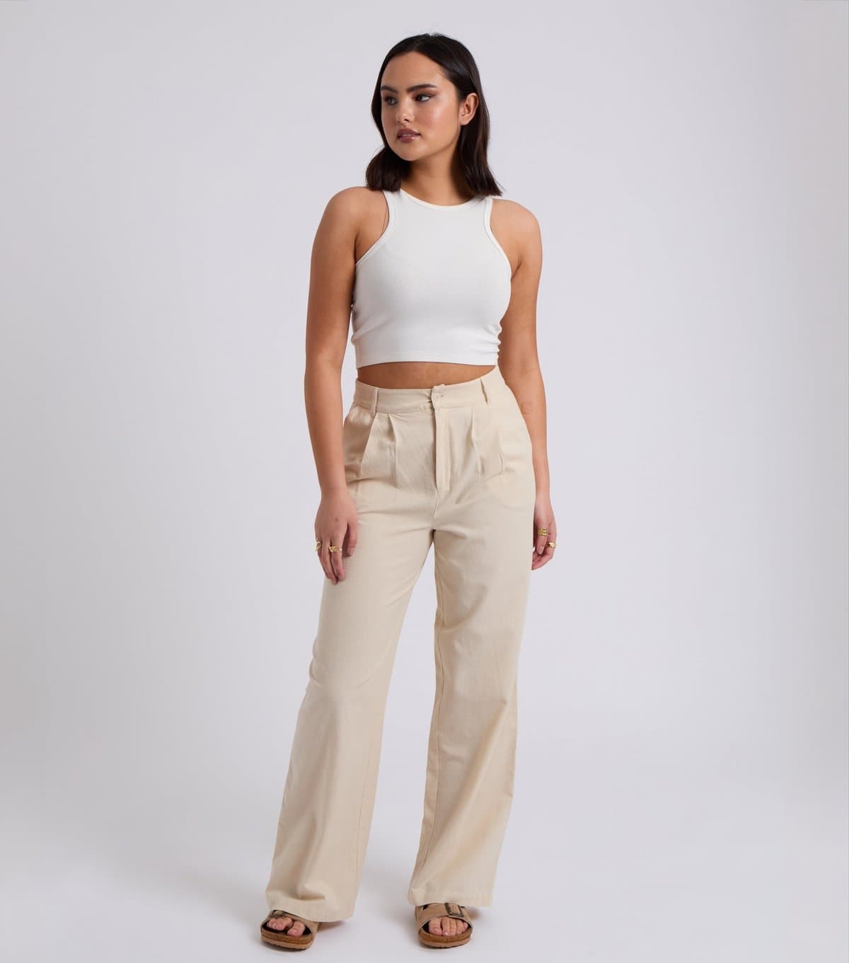 Urban Bliss Women's Stone Cotton Blend Wide Leg Trousers Urban Bliss New Look