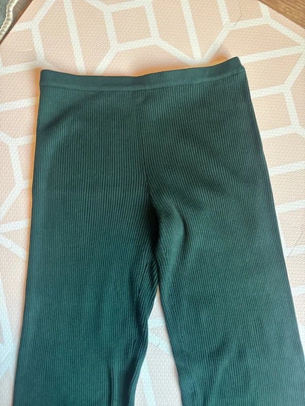 The Unbranded Brand Ladies Dark Green Wide Leg Rib Knit Trousers Size 8