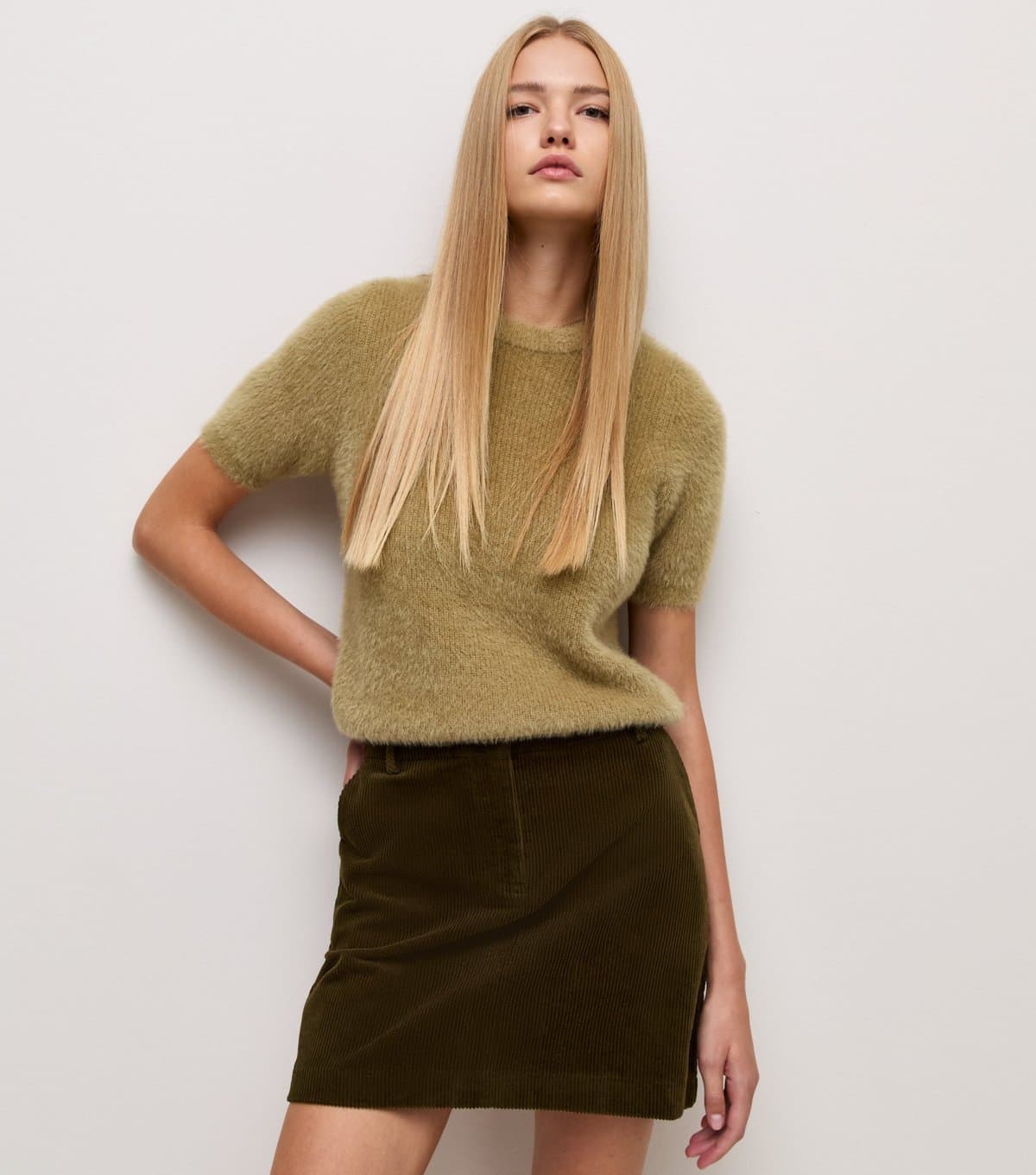 New Look Women's Light Khaki Cotton Corduroy Mini Skirt New Look