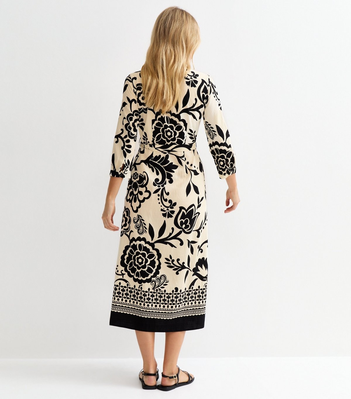 New Look Women's Cream Floral Border Tile Print Midi Shirt Dress New Look - 4