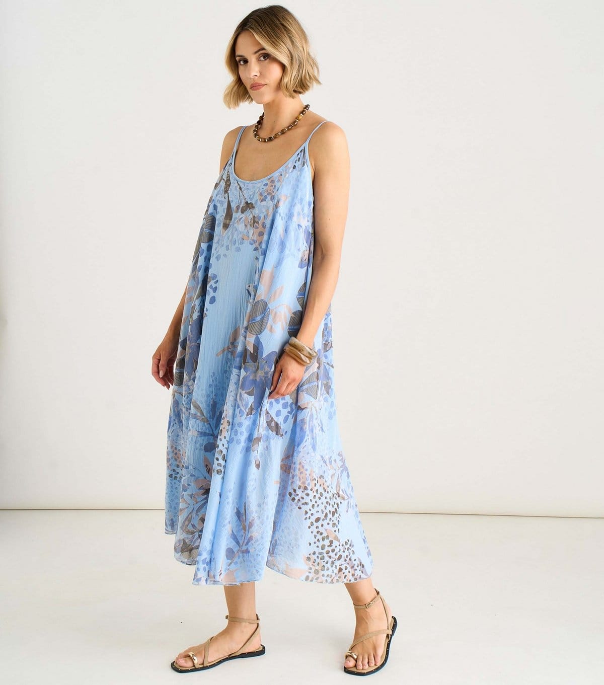 Gini London Blue Floral Strappy Midi Dress