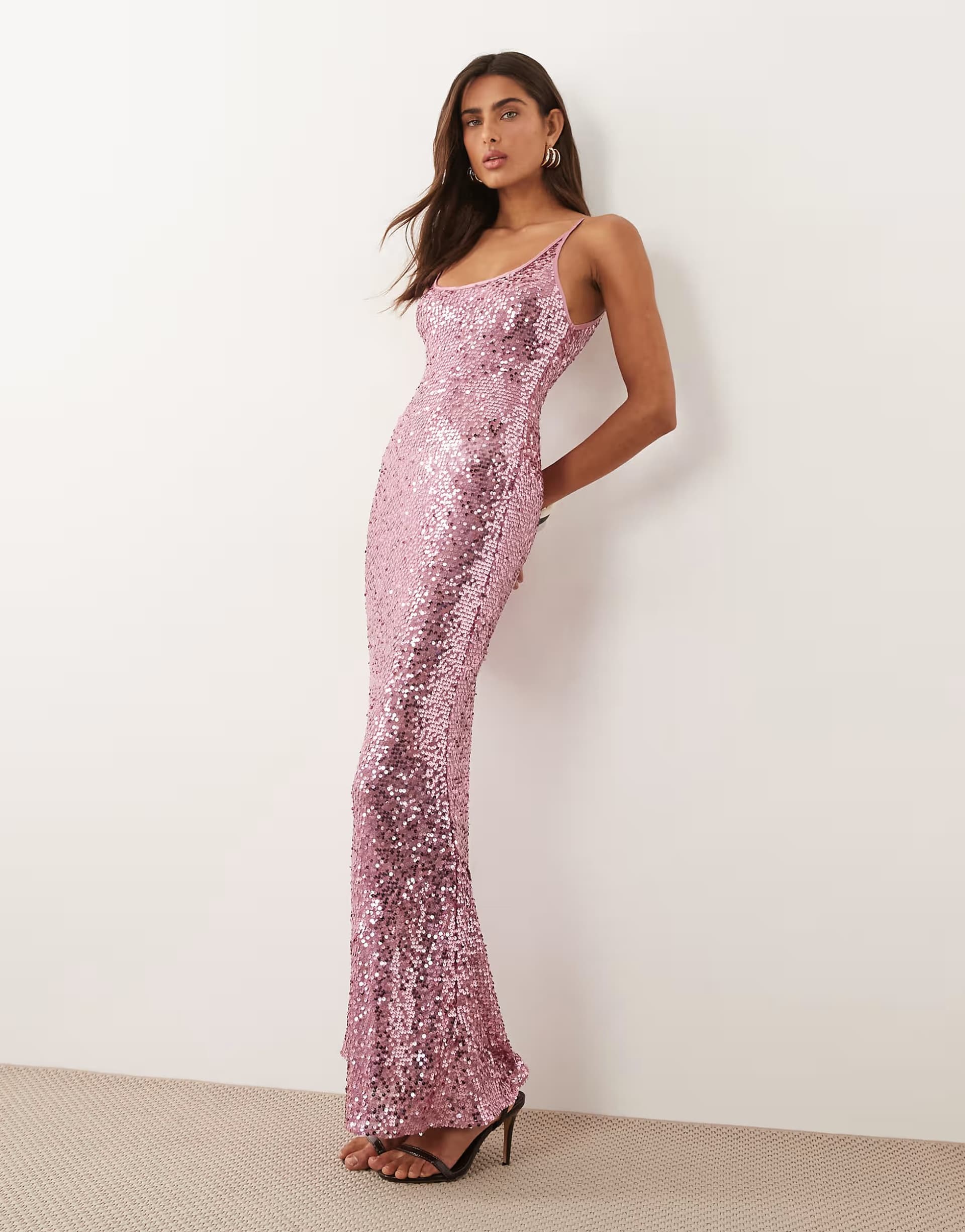 ASOS ASOS DESIGN embellished sheer scattered sequin cami maxi dress in lilac