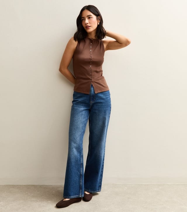 New Look Women's Brown Button Through Tank Top New Look - 2