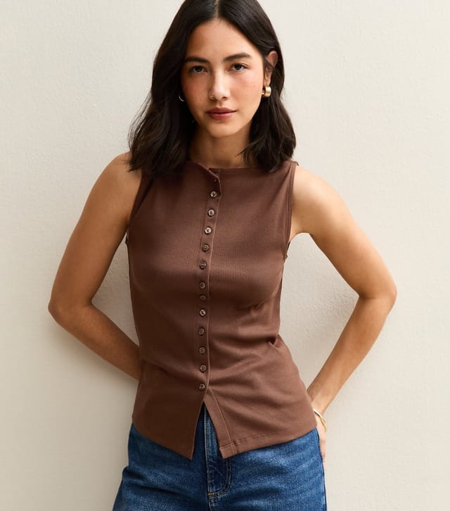 New Look Women's Brown Button Through Tank Top New Look - 3