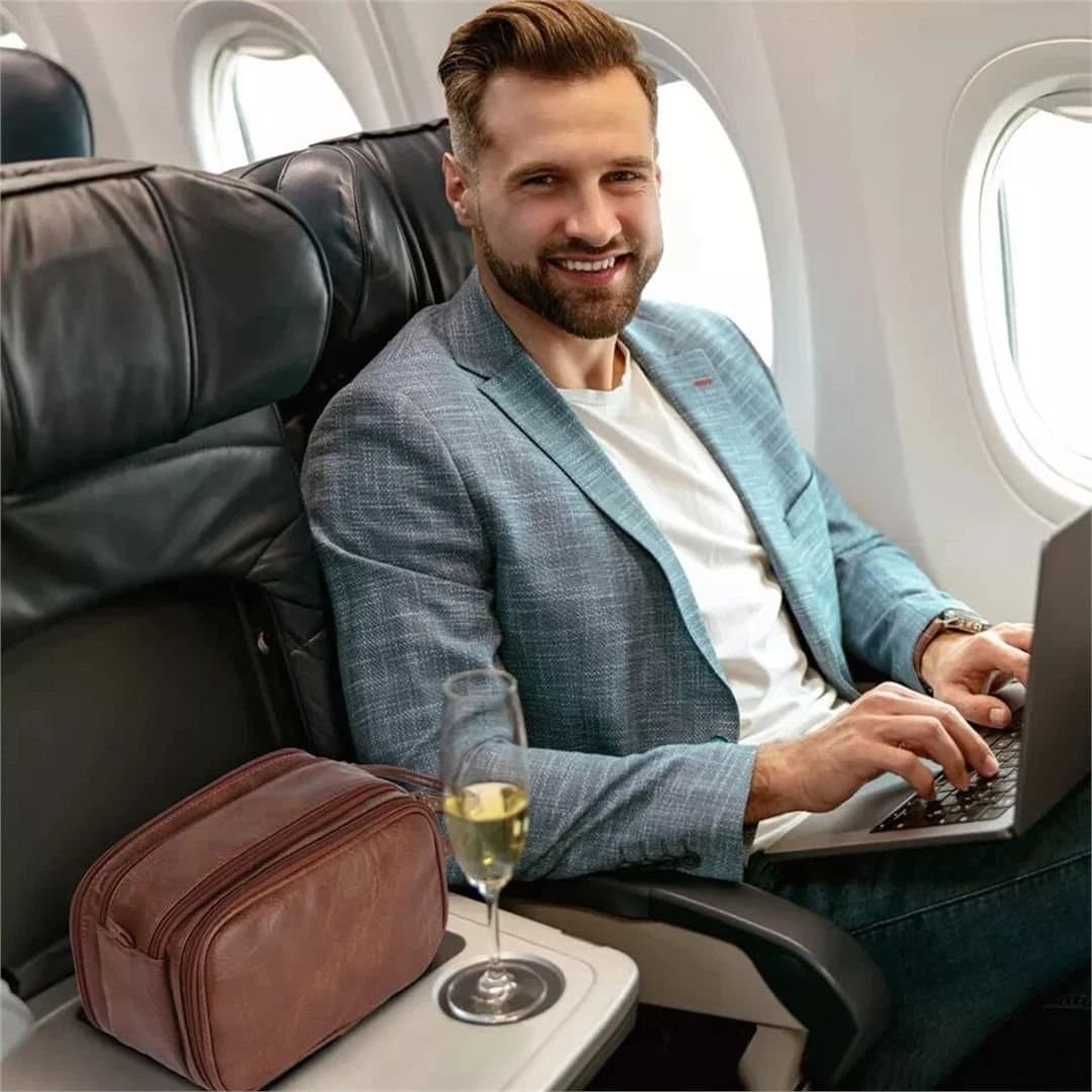 Havendro Havendro Men's PU Leather Toiletry Bag For Men Large Travel Wash Bag in Brown