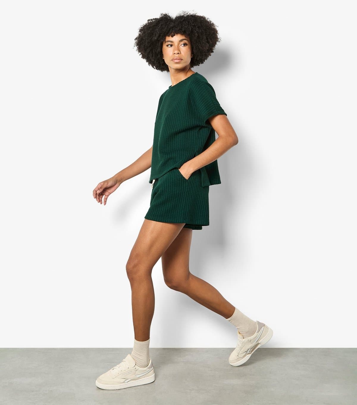 Apricot Women's Dark Green Cotton Rich Waffle Shorts Apricot New Look