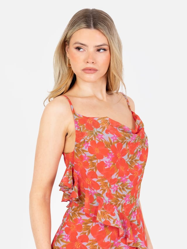 Anaya with Love Anaya with Love Women's Tropical Print Strappy Cowl Neck Midi Dress - 2
